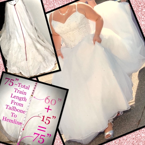 Plus Size Spaghetti Strap Sequence Ball Gown Wedding Dress - Picture 5 of 9